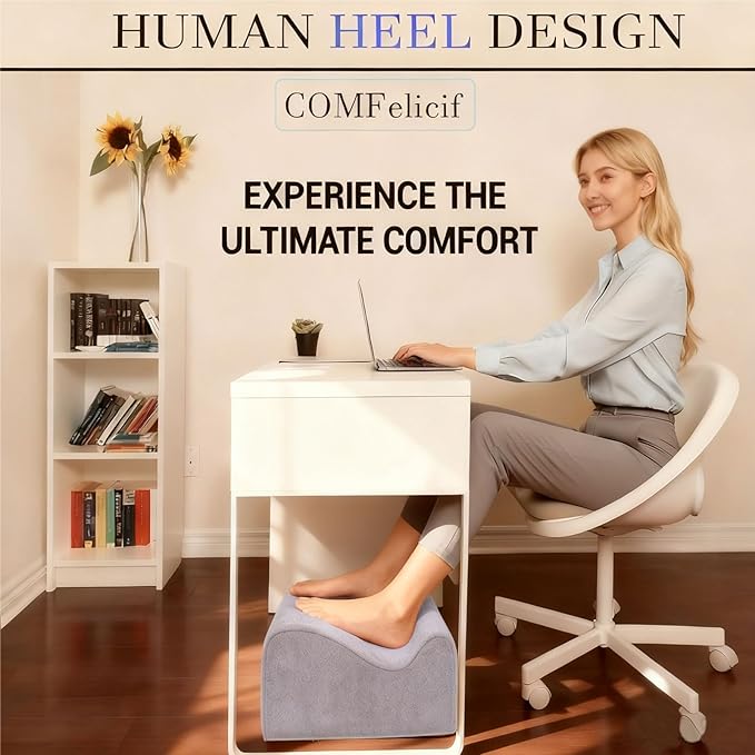 COMFelicify Foot Rest for Under Desk at Work, Ergonomic Under Desk Footrest with Washable Cover, Memory Foam Foot Stool for Office Chair & Gaming Chair, Back & Hip Pain Relief, Light Grey