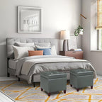 Adeco Bonded Leather Square Tufted Cubic Cube Footstool, 18" Height Storage Ottomans, with Lid, Cement Grey