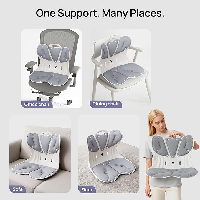 CabSupport Lumbar Support for Office Chair M5 Plus – Ergonomic Support Seat for Posture Correction and Lower Back Pain Relief – Extra Wide & Sturdy, Washable Pads for Office, Home, Car & Floor Sitting