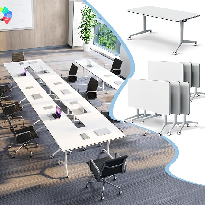 JEHUJD Conference Table,55.1''Folding Conference Room Table for 4-12 People,Mobile Flip Top MeetingTraining Table with Different Coulor and Styles for Offices, Classrooms,Meeting Room (6, 47.2 A)