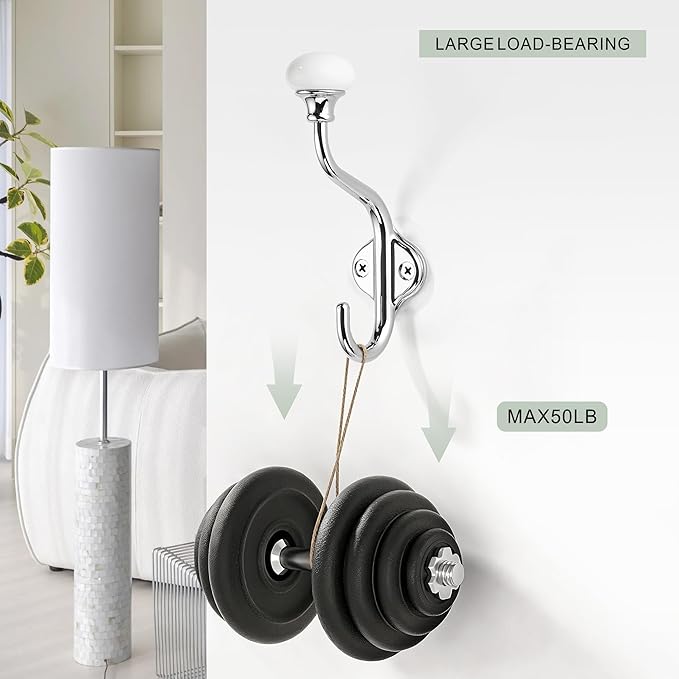 TUNNY Coat Hooks - 5 Pack Polished Chrome Towel Hooks Robe Hooks Decorative Wall Hooks for Bathroom Bedroom Kitchen Towel Robe Clothes Cabinet Closet Bathroom Hardware