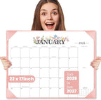 2026 Desk Calendar - 18 Month Desktop Calendars (Jan 2026–Jun 2027),Large 22x17 Monthly Calendar with Home & Office Floral Desk Pad Calendars (Pink, 22*17)