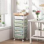Rolling Storage Utility Cart With 6 Drawers,Art Supply Craft Organizer,Sewing Makeup Organizer And Storage,Office Organization Wooden Tabletop,Green