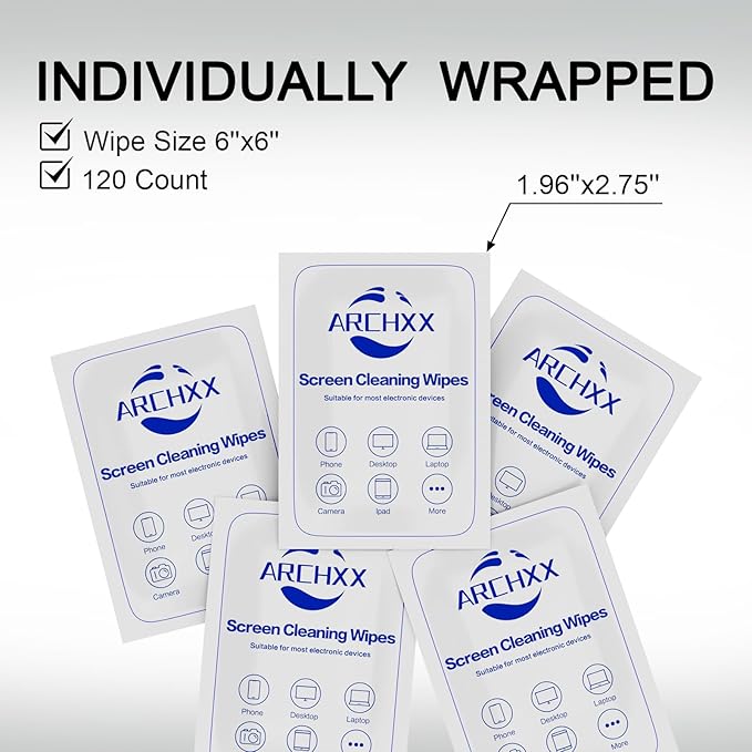 ARCHXX Screen Wipes for Electronics, 240 Count 6"x6" Pre-Moistened Screen Cleaner for Screens, Computer,Laptop,Tablet,Phone,Monitor,Car Screen Cleaner, Lens Wipes Individually Wrapped