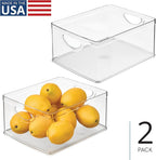 iDesign Pantry Storage Bins with Handles - Organizer Bins for Cabinets or Fridge - Set of 2 - Clear