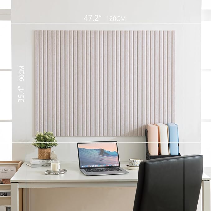 Lightomorrow Large Bulletin Board, 48 x 36 inches Felt Board Decorative Pin Board, 4' x 3' Cork Board Alternative for Wall, Foldable Photo Board with 20 Pushpins - Oatmeal Stripes