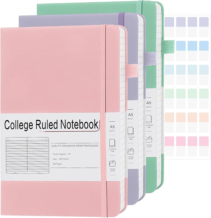 CronElysia A5 Lined Journal Notebooks for Work, 192 Pages, Medium 5.7 x 8.3inch, College Ruled, Vegan Leather Hardcover Journals for Women Men,3 Pack