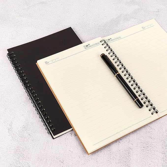 Custom Spiral Notebook - Upload Your Own Photo/Logo/Text, Set of 4 Personalized Journals, A5 Kraft Soft Cover, 120 Pages, 8.4 x 5.8 Inch, Customizable Notebooks for Gifts, Office or Business, Black