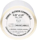 HOUSELABELS 2.25" x 1.25" Address Labels on 1" Core Compatible with Zebra and Rollo Printers, 28 Rolls / 1,000 Labels per Roll