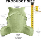 SLIGUY Reading Pillow for Sitting in Bed Couch Adult, Back Pillow with arm Support and Pockets, Adult Back Pillow Bed Chair for Rest, Reading, Watching TV, Gaming for Boys and Girls Green