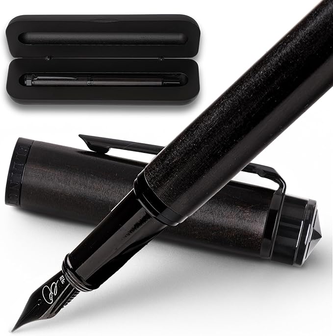 Ellington Pens Luxury Wood Fountain Pen Set – Extra Fine Nib - Includes 6 Ink Cartridges, Wooden Pen Gift Box, Ink Converter - Wood Pen For Writing, Calligraphy, Journaling, Drawing (Ebon Elegance)