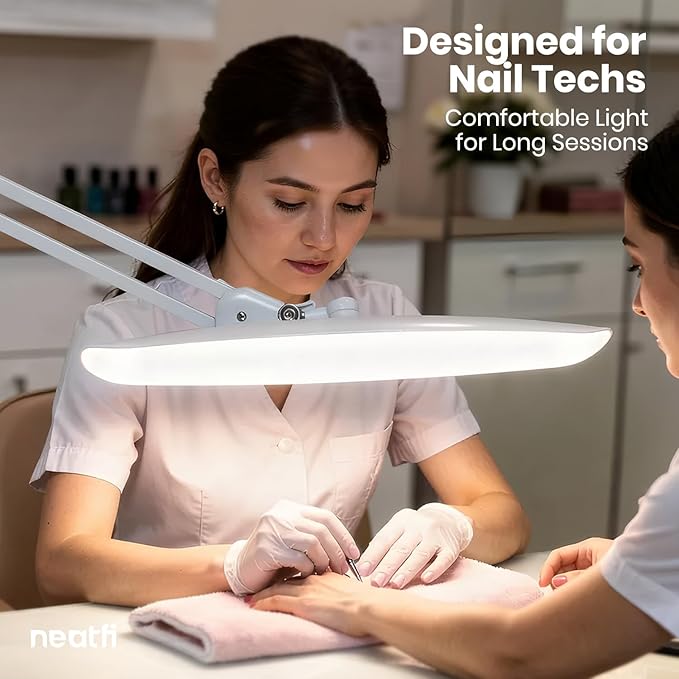 Neatfi XL 2,200 Lumens LED Desk Lamp with Clamp, 24W Bright Architect Task Lamp, 20 Inches Dimmable Computer Light, Adjustable Desk Light for Home, Office, Crafts, Nails & Hobbies (Non-CCT, White)