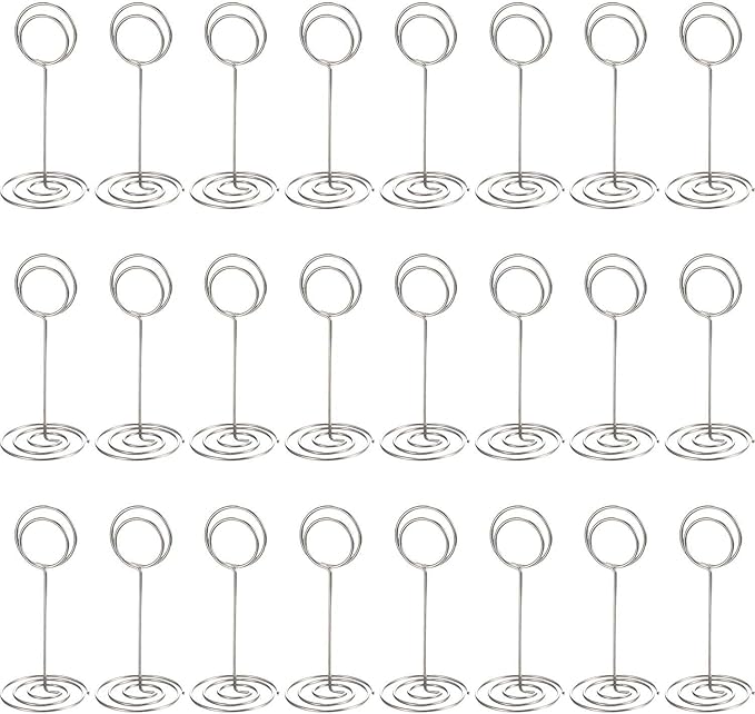 TecUnite 24 Pieces 3.35 Inch Table Number Holder Place Card Photo Holder Picture Name Menu Clips Memo Cards Stand for Wedding Reception Anniversary Birthday Party Centerpieces (Silver)