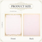 Sabary 200 Sheets Lined Stationary Writing Paper 8.5 x 11 Inch Fancy Vintage Stationery Letters Paper Lined Antique Retro Sheets for Letters Invitations Resume(Gold)