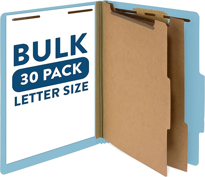 Blue Summit Supplies 30 Letter Size Light Blue Classification Folders, 2 Dividers, 2 Inch Tyvek Expansions, Durable 2, Letter Size, Light Blue Color, 30 Pack