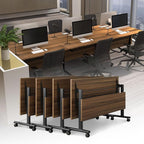 LKATOR Conference Table,Folding Office Tables with Wheels,Large Conference Meeting Room Tables for 10-12 People,Mobile Training Seminar Table with Flip Top,Modular Meeting Table for Office (55.1in) ﻿