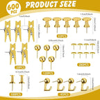 Sawysine 600 Pcs Decorative Push Pins, Gold Thumb Tacks 6 Types Cute Push Pin Clips for Bulletin Board Wall Cork Board Colorful Classroom Decor Teacher Must Haves Supplies School Crafts Project