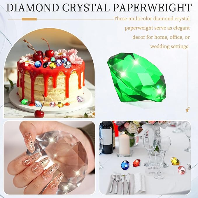 PATIKIL 5 Pcs Diamond Crystal Paperweight, 30mm / 1.18 Inch Crystal Paperweight Paper Weight for Home Office Desktop Table Decor Wedding Party Jewelry Ornaments, Green