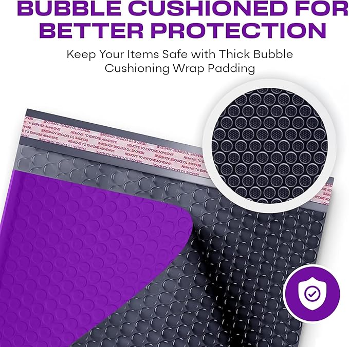 Purple Large Poly Bubble Mailers 12x15 inch | Self Seal Padded Envelopes Cushioned Bubble Mailer | Usable Size 12x15 | WaterProof | Lightweight mailing Shipping Bags | 100 Pack Bulk