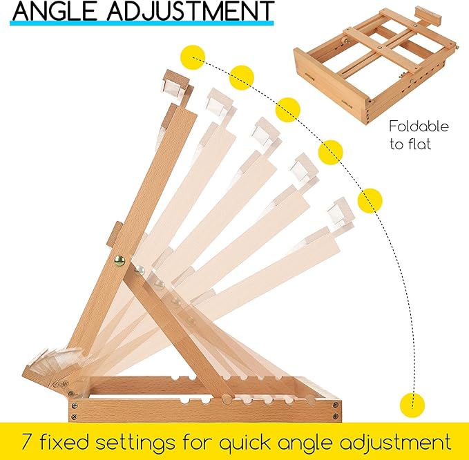 MEEDEN Heavy-Duty Tabletop Studio H-Frame Wooden Easel- Solid Beech Wood Adjustable Artists Desktop Wood Easel Table for Artist, Beginners & Teens- Holds Canvas Art up to 23" High