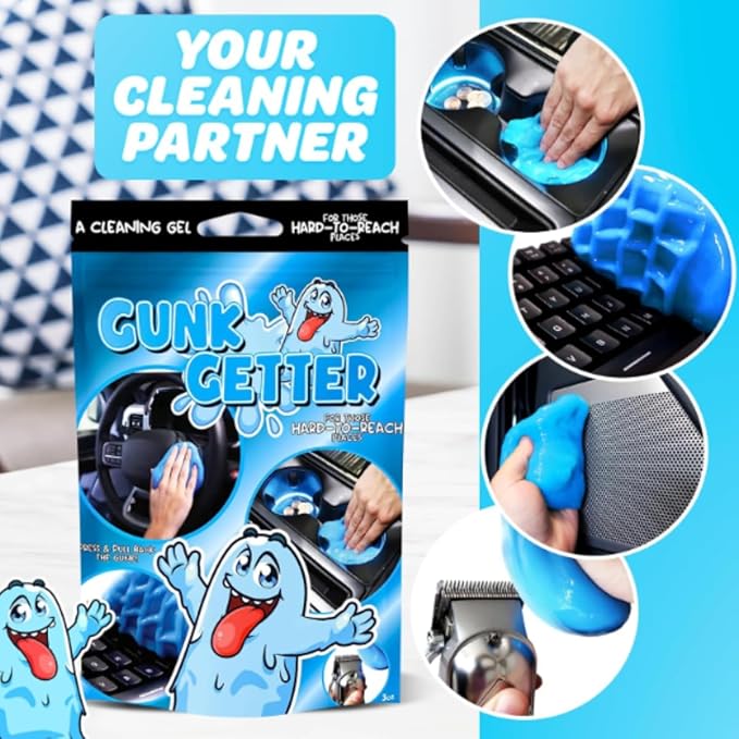 Gunk Getter, Cleaning Gel for Those Hard to Reach Places, Automotive Cup Holder Electronic Keyboard Office, Slime Gel Cleaner Dust Crumb Removal, 6 Pack
