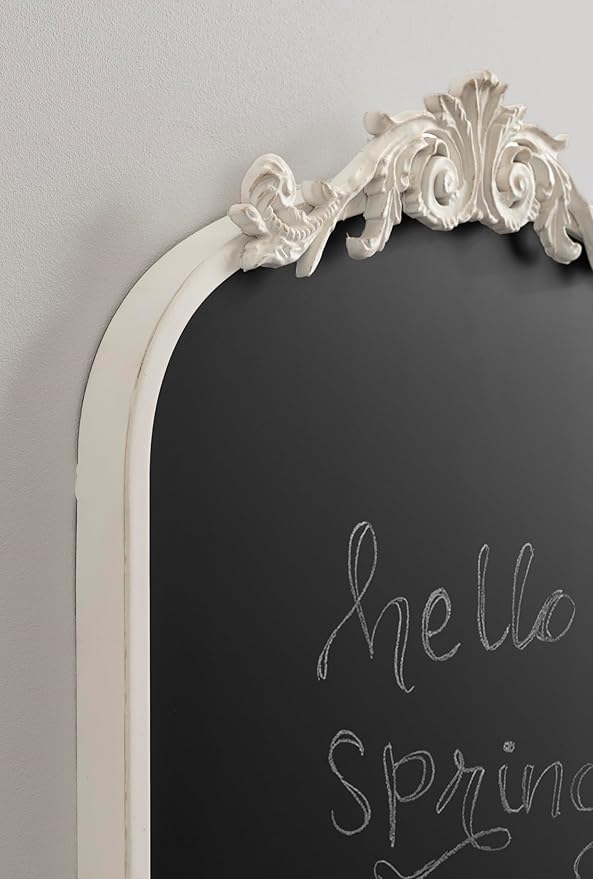 Kate and Laurel Arendahl Decorative Vintage Arch Chalkboard; 19 x 31; White; Framed Arched Ornate Magnetic Chalkboard for Bedroom Organization or Entryway Decor