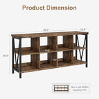 GarveeHome 8 Cube Storage Organizer Bookshelf, 3 Tier Metal Horizontal Bookcase, 62 in Console Bookshelf, Industrial Storage Bookcase for Entryway, Long Low Bookshelves for Living Room-Retro Brown