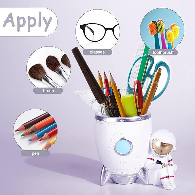 Kimdio Pen Holder, Astronaut Stand for Desk Pencil Holder, Resin Desk Organizer Decorative Accessories Ideal Gift for Office, Classroom, Home