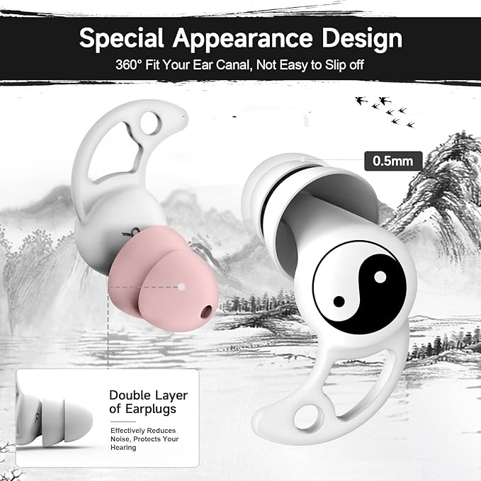 VANLON Sleeping Ear Plugs, Reusable Ear Plugs for Noise Reduction, 2Pairs Super Soft Fit Silicone Earplugs for Sleep, Concert, Hearing Protection, Travel, 33dB Noise Cancelling Earbuds (White)