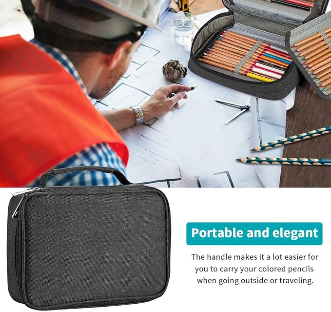 Number-one Large Capacity Pencil Case, 72 Slots Colored Pencil Pouch Bag Portable Pencil Holder Stationery Organizer with Compartments for Office and Travel, Black