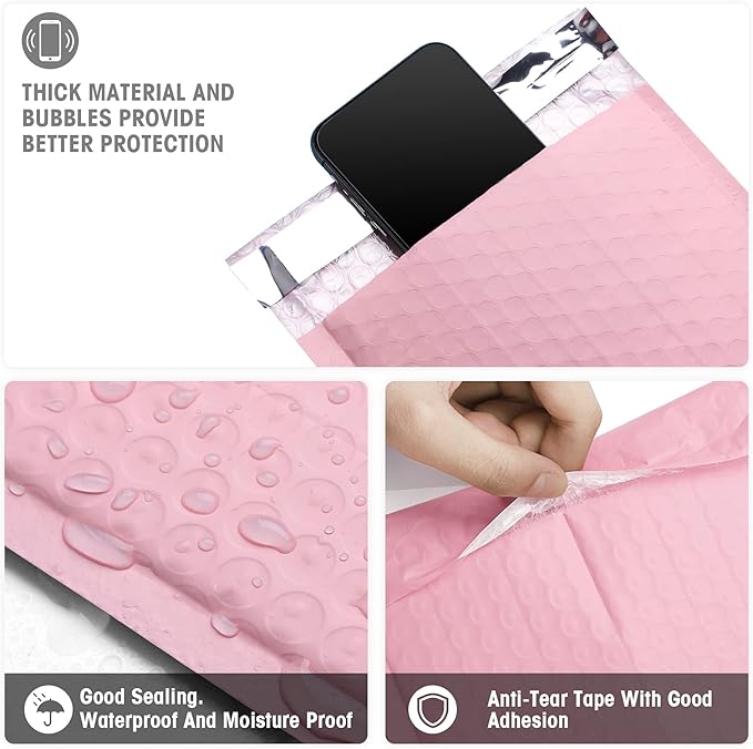Metronic Bubble Mailers 6x10 Inch 25 Pack Usable Size 6x9" Waterproof Light Pink Bubble Mailers Cushioning Padded Envelopes for Packaging, Shipping, Small Business, Mailing, Bulk