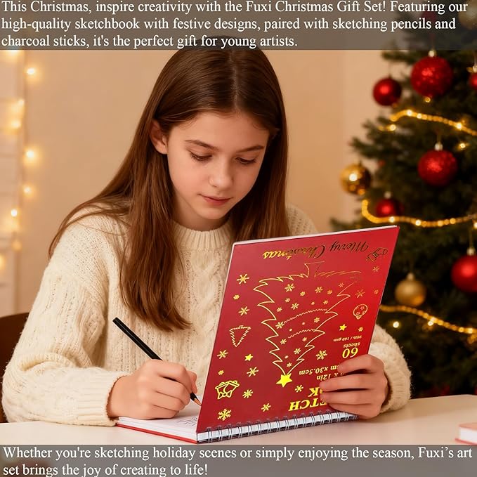 Fuxi Art Supplies for Teens 14-16 Girls, Professional Sketch Book and Pencils Set, Gifts for Sketch Artists with Stocking Stuffers.