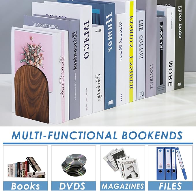 Lauvee Book Ends, Large Sturdy Wooden Bookends for Shelves - Heavy Duty Non-Slip Book Organizers, Decorative Bookend Holders for Home Office, Library, Black Walnut Universal Economy Bookend, 1 Pair