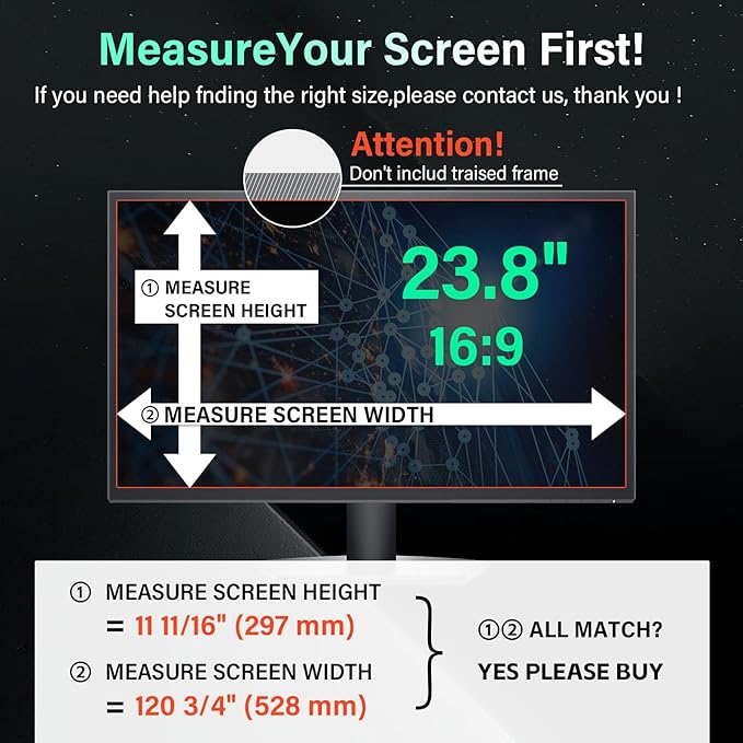 [2 Pack] Magnetic Hanging 23.8 Inch Computer Privacy Screen for 16:9 Aspect Ratio Widescreen Monitor, Eye Protection Anti Glare Blue Light Computer Monitor Privacy Filter, Removable 23.8 in Protector Film
