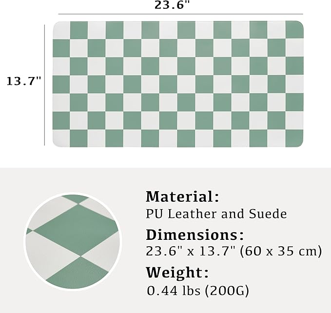 Ohocut Checkered Desk Mat, Large Cute Aesthetic Retro PU Leather Computer Laptop Desk Mat, Non-Slip Waterproof Mouse Keyboard Pad, Desk Writing Mat for Work/Home (Sage, 23.6" x 13.7")