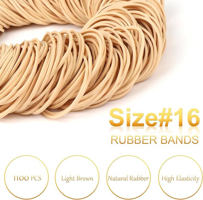 Rubber Bands Office Supplie 1100Pcs(approx. 1LB) Size #16 Rubberbands Light Brown Elastics Rubber Bands Thin Small Rubber Band for Office Home Supply File Folder
