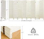 White Room Divider, Temporary Wall with Double Hinges, 5.6 Ft Tall Folding Louver Wood Screen for Home Office Bedroom Hotel Decoration (8 Panels)
