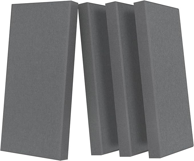 UMIACOUSTICS 4 PCS Acoustic Panels with Hanging Hardware, 2” Thick Fiberglass Sound Proof Panels for Studios, Office, Home Theater Ceiling or Wall- Light Grey