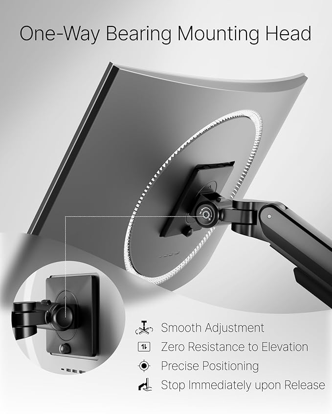 monTEK Deluxe Monitor Arm up to 40 Inch Holds 26.4 lbs Curved Screens Aluminum Fully Motion Adjustable Single Monitor Stand with Clamp/Grommet Desk Mount, Quick Release Plate,75/100mm VESA, MA1008BK