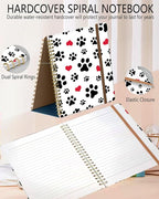 DHGPTS Spiral Journal Notebook, A5 Cute Notebooks for Women Men, College Ruled Hardcover Notebook for Work & Note Taking, 60 Pages Double-Wire Journals for Writing, White Cute Dog Paws