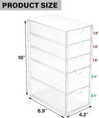 Prsildan Acrylic Drawer Makeup Organizer with 5 Drawers, Hair Accessories Organizer, Office Desk Organization, Clear Stackable Storage Drawers for Vanity, Countertop, Craft, Jewelry