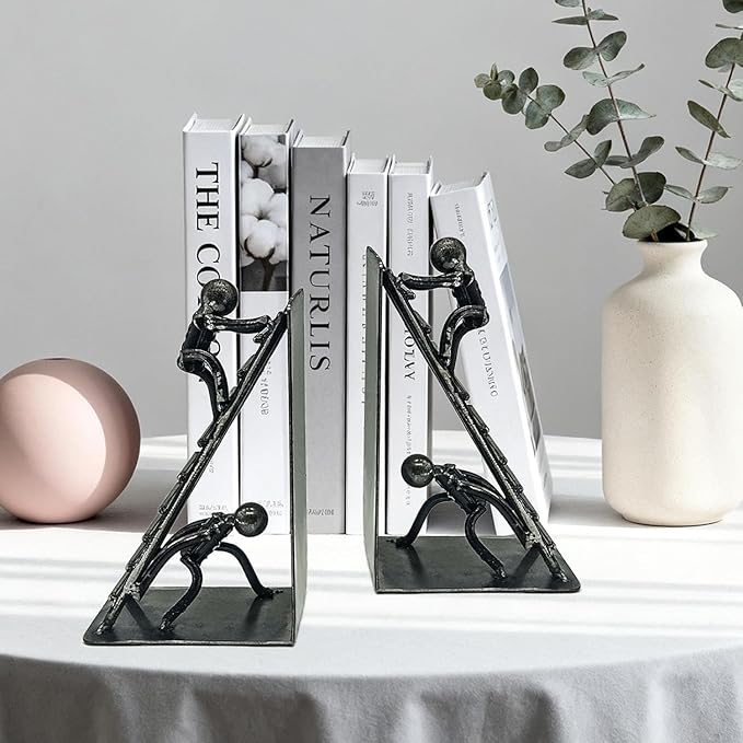 Black Decorative Bookends, Cast Iron Book Stand to Hold Books Heavy Duty, Book Stoppers for Home Decor, Office Desk, Living Room Decor