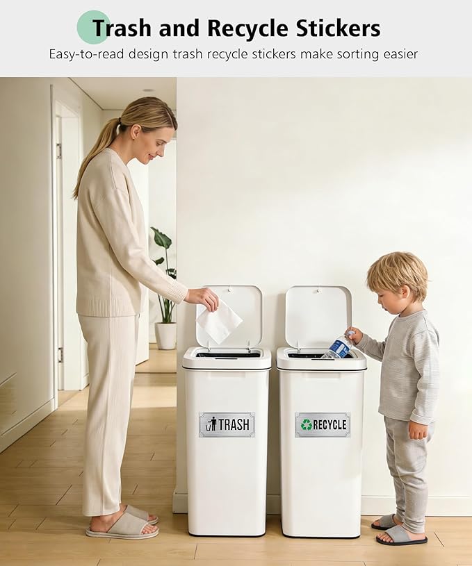 Magicheap Trash and Recycle Stickers 8 Pack, Waterproof Recycle Sticker and Trash Stickers, Trash Bin Labels Combo for Home Indoor Outdoor Office Garbage Can Waste Bin