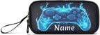 BOENLE Custom Joystick Gamepad Blue Flame Pencil Case Box Boys Girls Personalized Name Large Pencil Pouch Stationery Pen Bag Organizer for Kids Adults School Office