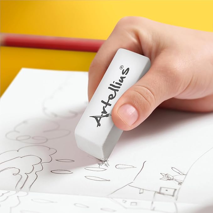 Artellius Erasers - 100-Pack, White, Latex-Free Rubber Blocks - Bulk White Erasers for School, Classroom & Kids - Smudge-Free Erasing for Drawing, Art, Office, Teacher & School Supplies