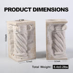 Roman Column Book Ends Decorative, 4-in-1 Heavy Duty Marble Bookend for Shelves, Unique Pen Holder & Mini Flower Vase, Classic Greek Statue for Office Home Desk Decor (2PC, Beige)