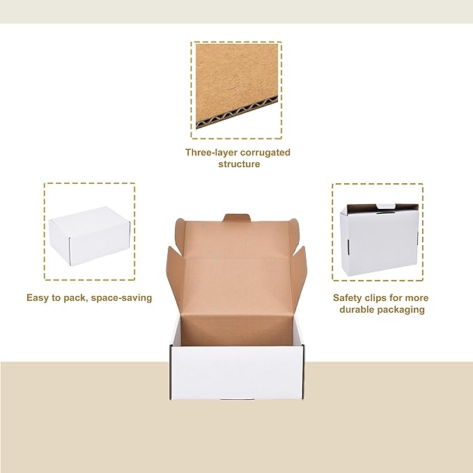 WINHPH Shipping Boxes, 7x5x2 Inches, White Corrugated Cardboard Literature Mailer, Set of 25