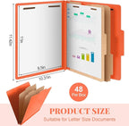 Skyygemm 48 Pcs Classification Folders Letter Size, 2 Divider Pressboard File Folders with 3. 5 Inch Expansion, 2 Prongs Fastener, Heavy Duty Office File Organizers for Teachers, Medical (Orange)