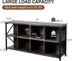 VAKATRELL 8 Cube Storage Organizer Bookshelf, Industrial Horizontal Bookcase, Accent Cubby Shelf, Media Console Table for Living Room, Home Office, 13.6" D x 63" W x 30.9" H, Dark Grey Oak