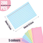 Koogel 200PCS Index Cards 3 x 5, Colored Index Cards Lined Ruled on both Sides for Back to School, Heavy Notecards Flashcards for Studying Office, Home, College, To Do List Supplies
